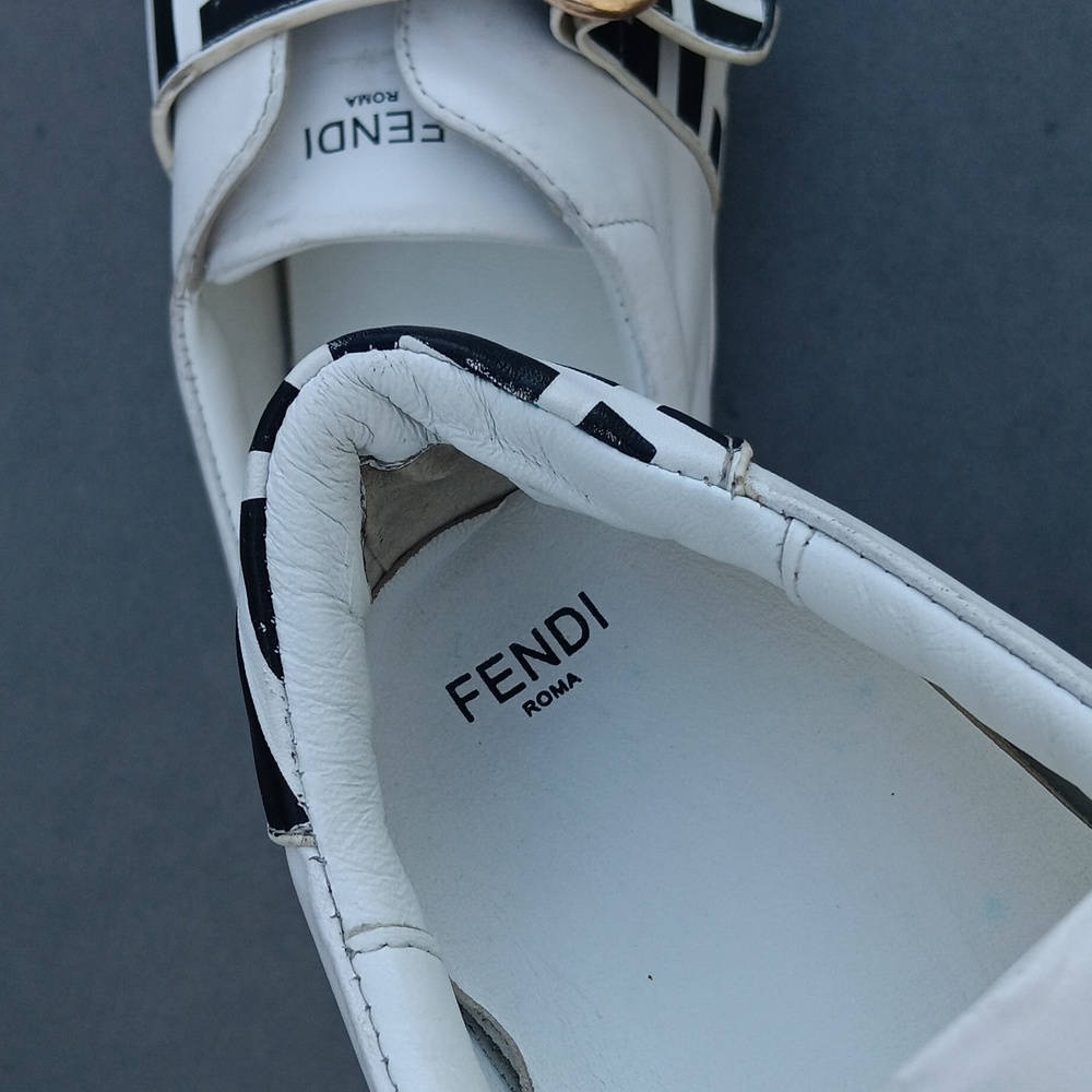 Fendi White Leather Signature Zucca Buckled Low Top Sneakers - Picture 16 of 17